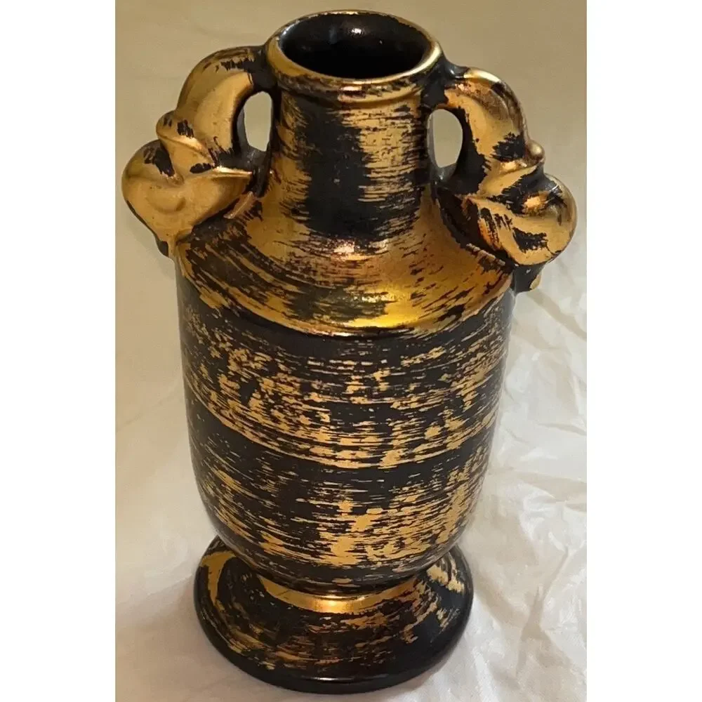 Vintage, Stangl Pottery Hand Painted Black & Gold, Ceramic, Vase